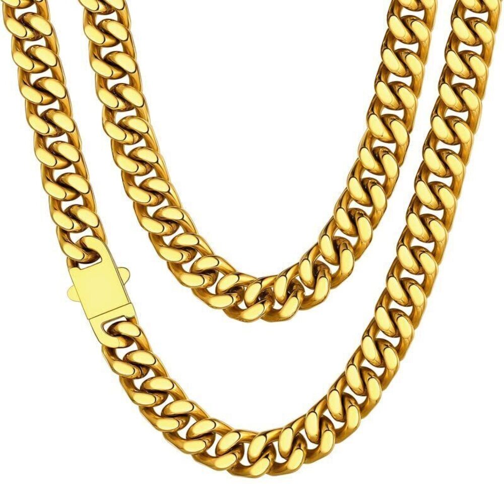 4211 Gold Plated Cuban Link Chain, 18K Gold Plated Miami Cuban Chain